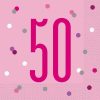 Glitz Pink & Silver 50th Birthday Napkins, Pack of 16