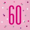 Glitz Pink & Silver 60th Birthday Napkins, Pack of 16