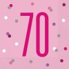 Glitz Pink & Silver 70th Birthday Napkins, Pack of 16