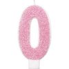 Glitz Pink & Silver Number 0 Birthday Candle
