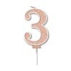 Glitz Rose Gold Number 3 Sparkler Candle