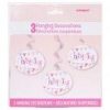 Hanging Pink Bunting Christening Decorations, Pack of 3
