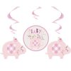 Hanging Swirl Decorations - 66 cm - Pink Floral Elephant Baby Shower - Pack of 3