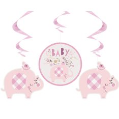 Hanging Swirl Decorations - 66 cm - Pink Floral Elephant Baby Shower - Pack of 3