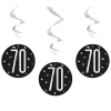 Hanging Swirl Glitz Black & Silver 70th Birthday Decorations, Pack of 6