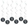 Hanging Swirl Glitz Black & Silver 90th Birthday Decorations, Pack of 6