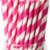 Hot Pink Striped Paper Straws, Pack of 40