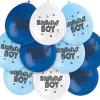 9" Latex Assorted Blue Birthday Boy Balloons, Pack of 10