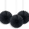 Mini Black Tissue Paper Fan Decorations, Pack of 3