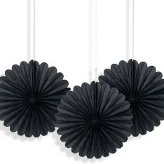 Mini Black Tissue Paper Fan Decorations, Pack of 3