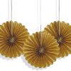 Mini Gold Tissue Paper Fan Decorations, Pack of 3