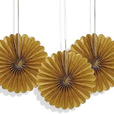 Mini Gold Tissue Paper Fan Decorations, Pack of 3