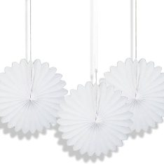 Mini White Tissue Paper Fan Decorations, Pack of 3