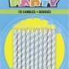 Silver Twist Birthday Candles, Pack of 10