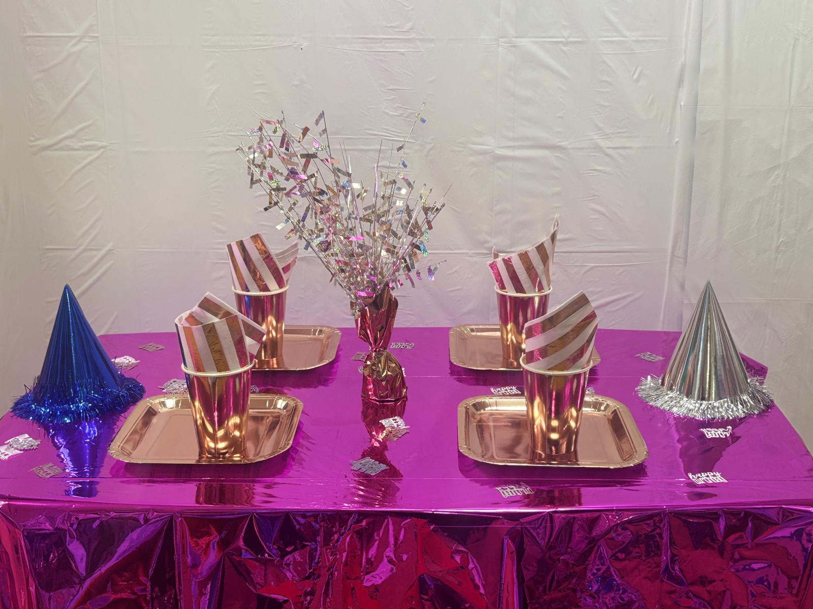 Foil Hot Pink Plastic Tablecloth, 9ft x 4.5ft - Image 3