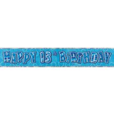 9ft Foil Glitz Blue & Silver 13th Birthday Banner