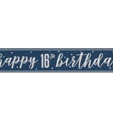 9ft Foil Glitz Blue & Silver 16th Birthday Banner