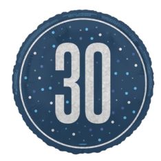 Foil Glitz Blue & Silver 30th Birthday Balloon