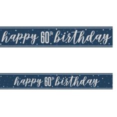9ft Foil Glitz Blue & Silver 60th Birthday Banner