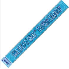 9ft Foil Glitz Blue & Silver 80th Birthday Banner