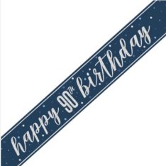 9ft Foil Glitz Blue & Silver 90th Birthday Banner