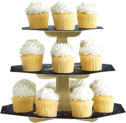 Black & Gold Tiered Cupcake Stand - 1 Count (Pack of 1) - Image 2