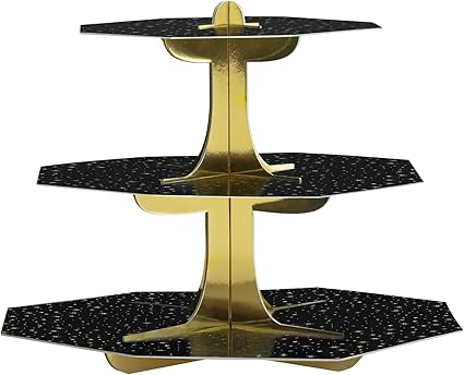 Black & Gold Tiered Cupcake Stand - 1 Count (Pack of 1)