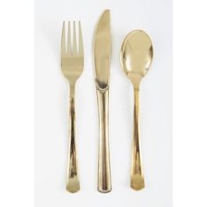 Gold Plastic Cutlery Set for 6 Guests (18 Pieces)