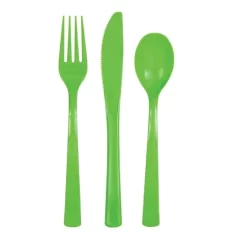 Lime Green Plastic Cutlery Set for 6 Guests (18 Pieces)