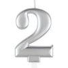 Birthday Candle - 8 cm - Metallic Silver Number -2 Colour - 1 Count (Pack of 1)