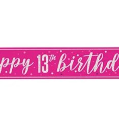 9ft Glitz Pink & Silver 13th Birthday Banner