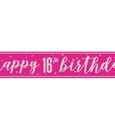 9ft Foil Glitz Pink & Silver 16th Birthday Banner