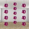 Hanging Swirl Glitz Pink 40th Birthday Decorations, Pack of 6