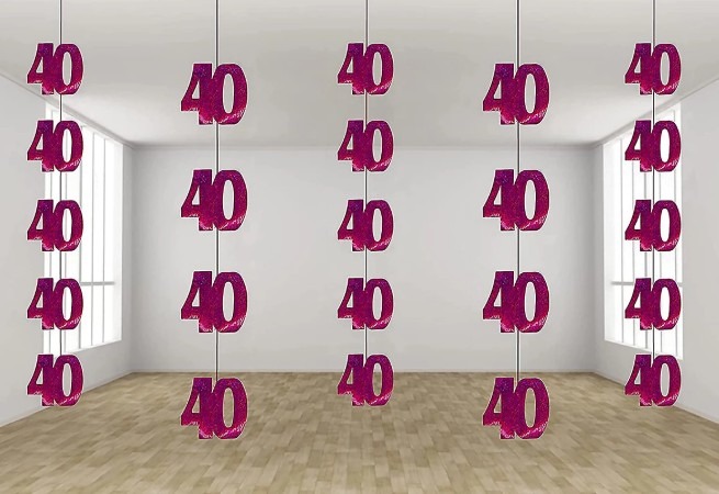 Hanging Swirl Glitz Pink 40th Birthday Decorations, Pack of 6