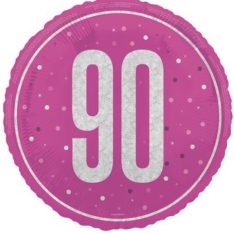 18" Foil Glitz Pink & Silver 90th Birthday Balloon