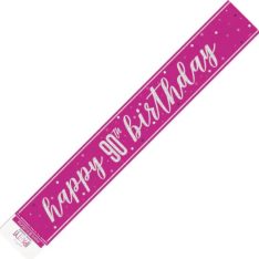 9ft Foil Glitz Pink & Silver 90th Birthday Banner