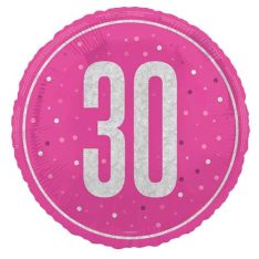 18" Foil Glitz Pink & Silver 30th Birthday Balloon