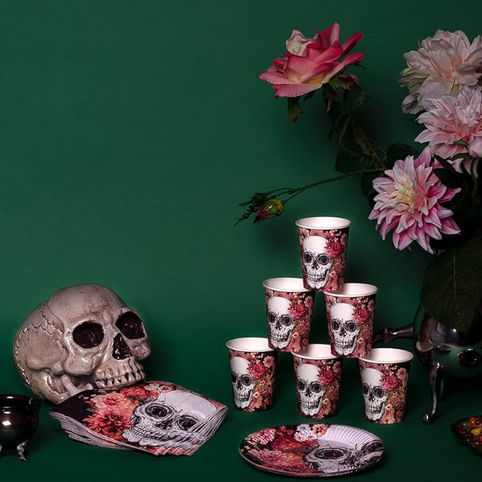 23cm Square Skull Day of the Dead Halloween Paper Plates, Pack of 10 - Image 2