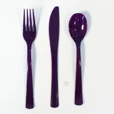 Deep Purple Plastic Cutlery Set for 6 Guests (18 Pieces)