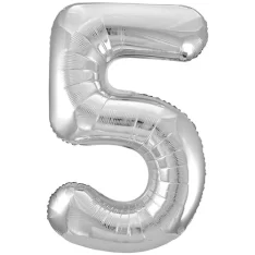 Giant Silver Foil Number 5 Balloon 86 cm / 34 inch