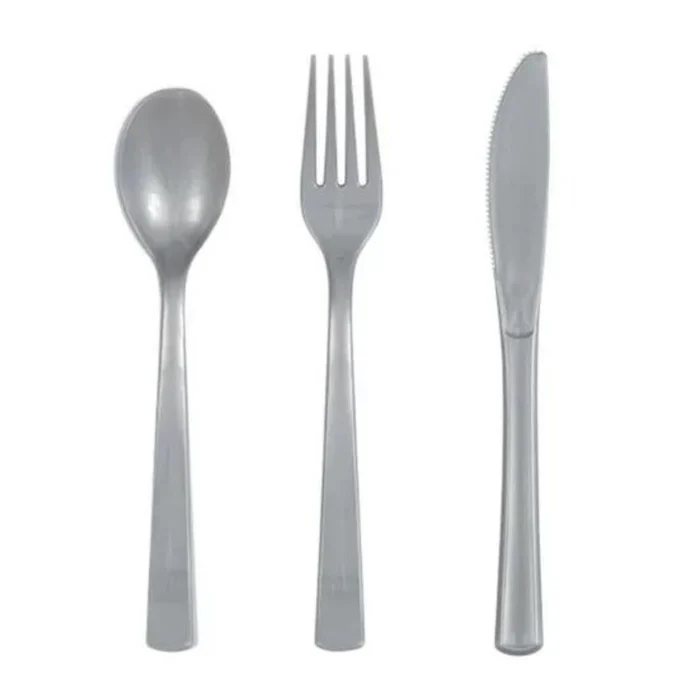 Silver Plastic Cutlery Set for 6 Guests (18 Pieces)
