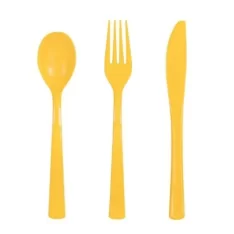 Reusable Plastic Cutlery Set for 6 Guests (18 Pieces)  - Neon Yellow