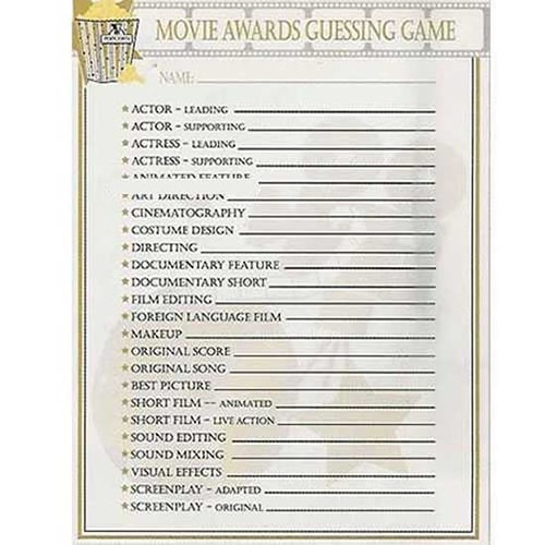 Hollywood Movie Awards Ballot Game