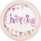 Pink Bunting Paper Christening Plates