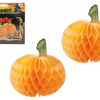 HAUNTED HOUSE HONEYCOMB PUMPKIN DECORATION SET OF 2