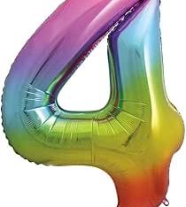 Rainbow Number 4 Helium Foil Giant Balloon 86 cm / 34 inch Copy