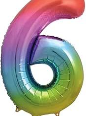 Rainbow Number 6 Helium Foil Giant Balloon 86 cm / 34 inch Copy