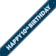 9ft Foil Glitz Blue & Silver 10th Birthday Banner