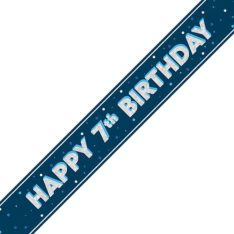 9ft Foil Glitz Blue & Silver 7th Birthday Banner