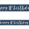 Happy 18th Birthday Banner Blue Silver Glitz